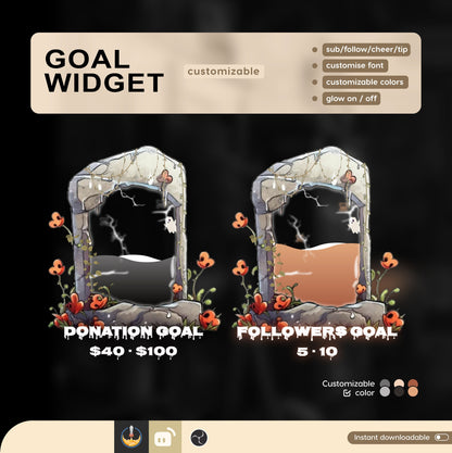 Tombstone Ghost Liquid Filling Goal Widget is fully customisable for Twitch Streamlabs, TikTok Studio, and Streamelements.
