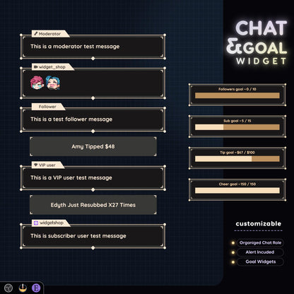 Minimal Photo Chat Widget • Cam Shutter, Minimal Theme With Pronouns & Alerts for Twitch Streams (StreamElements Only) with Progress Goal