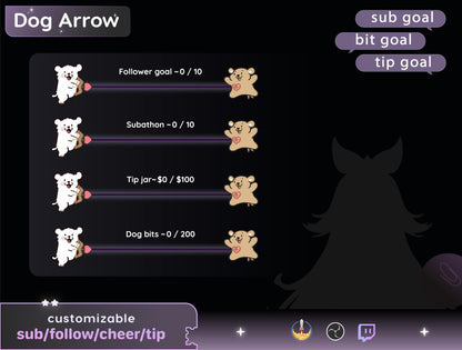 Dog Arrow Bar Loading Goal Widget is fully customisable for Twitch Streamelements and OBS | Bar Goal Widget
