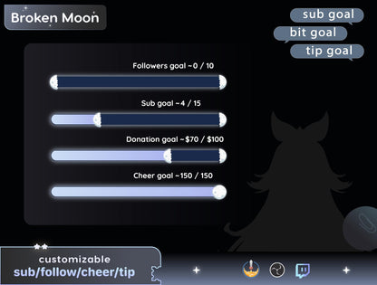 Full Moon Bar Loading Goal Widget is fully customisable for Twitch Streamelements and OBS | Bar Goal Widget