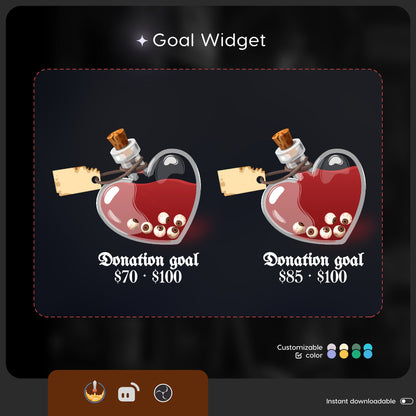 Halloween Eye potion bottle Liquid Filling Goal Widget is fully customisable for Twitch Streamlabs, TikTok Studio, and Streamelements