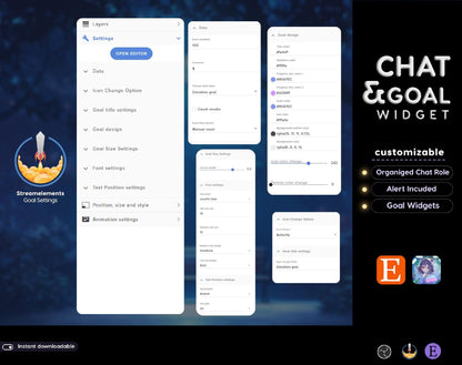 Moon Glow Neon Aesthetic Chat and Goal Stream Widgets - Minimal,Neon Light, Elegant Glow Theme Clean Vibe Streamelement Only