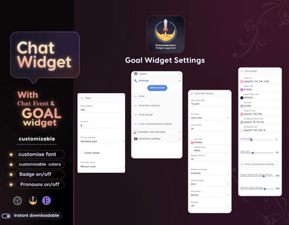 Classical Floral Red Chat and Goal Widget •Minimal, Starry, Mystical• Chat Box with Pronouns & Alerts for Twitch StreamElements