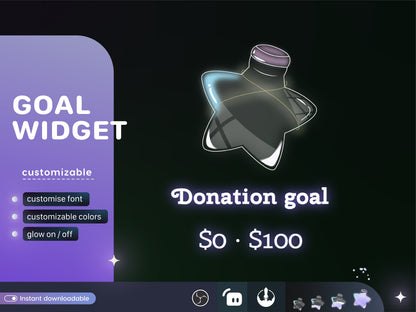Cute Star Bottle Liquid Filling Goal Widget is fully customisable for Twitch Streamlabs, TikTok Studio, and Streamelements.