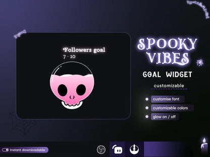 Spooky Pastel color Skull Ghost Combo Liquid Goal Widget is fully customisable for Twitch Streamlabs, TikTok Studio, and Streamelements