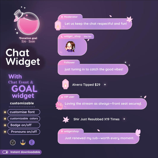 Sakura Butterfly Pastel Cozy Chat and Goal Stream Widgets - Minimal, Elegant Pastel Theme Clean Vibe Streamelement Only