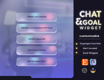 P2U Glassy Chat and Goal Widget Combo Minimal, Modern Elegant Theme • Alerts for Twitch Streams (StreamElements Only)