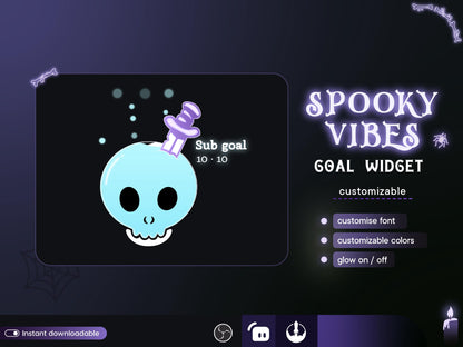 Spooky Pastel color Skull Ghost Combo Liquid Goal Widget is fully customisable for Twitch Streamlabs, TikTok Studio, and Streamelements