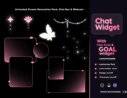 Dreamy Lotus Glass Transparent Chat and Goal Stream Widgets - Minimal, Elegant Glass Theme Clean Vibe Streamelement Only
