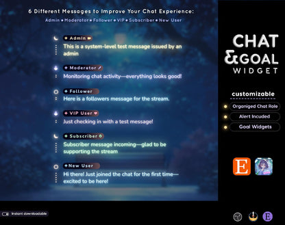 Moon Glow Neon Aesthetic Chat and Goal Stream Widgets - Minimal,Neon Light, Elegant Glow Theme Clean Vibe Streamelement Only