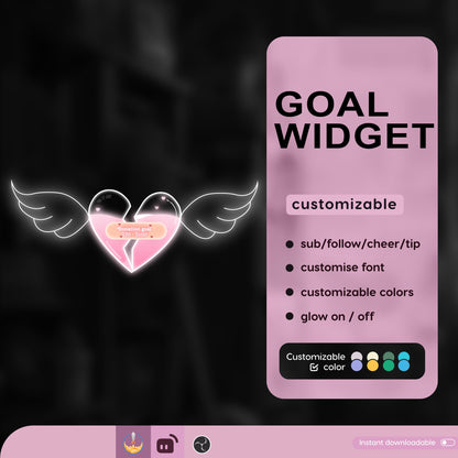 Broken Heart First Aid Liquid Filling Goal Widget is fully customisable for Twitch Streamlabs, TikTok Studio, and Streamelements