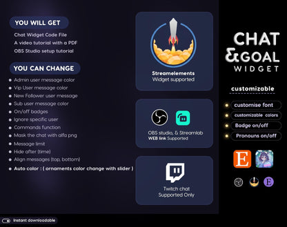 Lunar Cat Aesthetic Dark Purple Chat & Goal Stream Widgets - Animated, celestial Elegant Lunar Theme Clean Vibe Streamelement Only