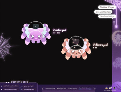 Halloween Spider Liquid Filling Goal Widget is fully customisable for Twitch Streamlabs, TikTok Studio, and Streamelements