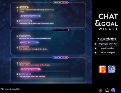 Neon Aesthetic Glowy Transparent Chat and Goal Stream Widgets - Minimal,Neon Light, Elegant Glow Theme Clean Vibe Streamelement Only