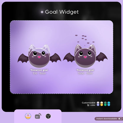Cute Spooky Bat Liquid Filling Goal Widget is fully customisable for Twitch Streamlabs, TikTok Studio, and Streamelements