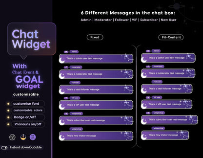 Astro Moon Galaxy Vibe Glassy Transparent Chat & Goal Stream Widgets - Minimal, celestial Elegant Glass Theme Clean Vibe Streamelement Only
