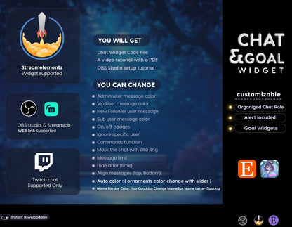 Neon Aesthetic Glowy Transparent Chat and Goal Stream Widgets - Minimal,Neon Light, Elegant Glow Theme Clean Vibe Streamelement Only