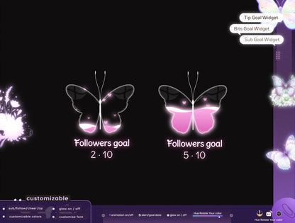 Butterfly Vibe Combo Goal | Liquid Filling Goal Widget is fully customisable for Twitch Streamlabs, TikTok Studio, and Streamelements