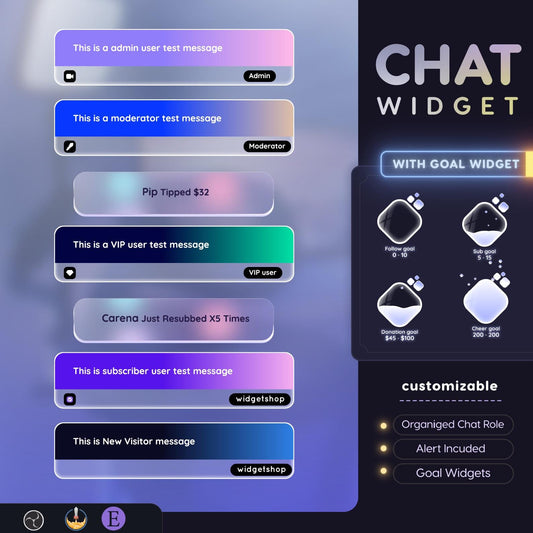 P2U Glassy Chat and Goal Widget Combo Minimal, Modern Elegant Theme • Alerts for Twitch Streams (StreamElements Only)