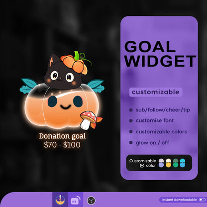 Halloween Pumpkin Liquid Filling Goal Widget is fully customisable for Twitch Streamlabs, TikTok Studio, and Streamelements
