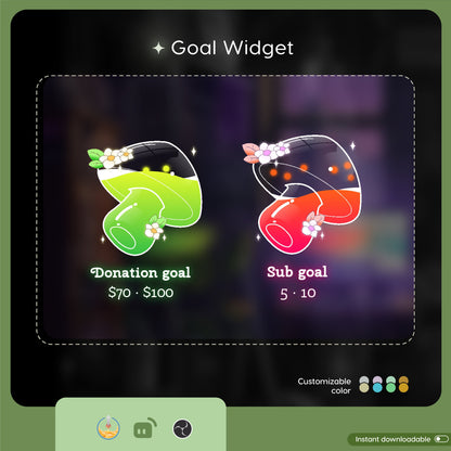 Mushroom Goal Widget |  Liquid Filling Goal Widget is fully customisable for Twitch Streamlabs, TikTok Studio, and Streamelements