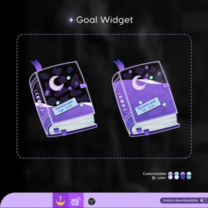 Goth Spell Book Spooky Vibes Liquid Filling Goal Widget is fully customisable for Twitch Streamlabs, TikTok Studio, and Streamelements.