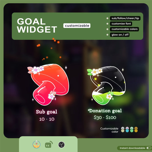 Mushroom Goal Widget |  Liquid Filling Goal Widget is fully customisable for Twitch Streamlabs, TikTok Studio, and Streamelements