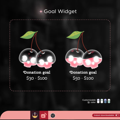 Twin skull berry Goal Widget | cute fully customisable for Twitch Streamlabs, TikTok Studio, and Streamelements