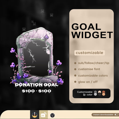 Tombstone Ghost Liquid Filling Goal Widget is fully customisable for Twitch Streamlabs, TikTok Studio, and Streamelements.
