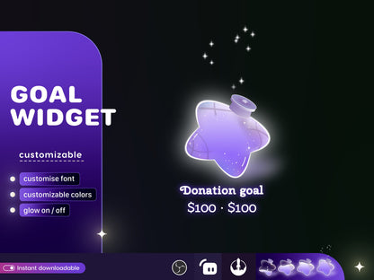 Star Bottle Glass Goal Widget-Cute Minimal Customizable Goal Widget for Twitch TikTok Studio -Streamelements StreamLabs OBS