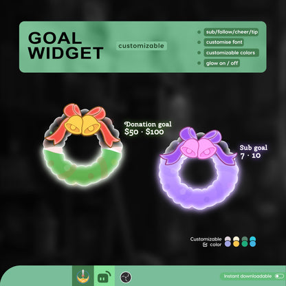 Christmas Holly Leaves Liquid Filling Goal Widget is fully customisable for Twitch Streamlabs, TikTok Studio, and Streamelements