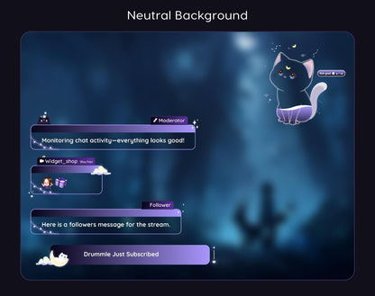 Lunar Cat Aesthetic Dark Purple Chat & Goal Stream Widgets - Animated, celestial Elegant Lunar Theme Clean Vibe Streamelement Only