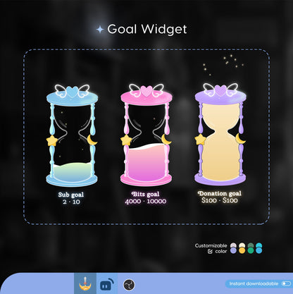 Cute Sand Timer Liquid Filling Goal Widget is fully customisable for Twitch Streamlabs, TikTok Studio, and Streamelements