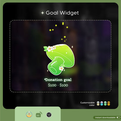 Mushroom Goal Widget |  Liquid Filling Goal Widget is fully customisable for Twitch Streamlabs, TikTok Studio, and Streamelements