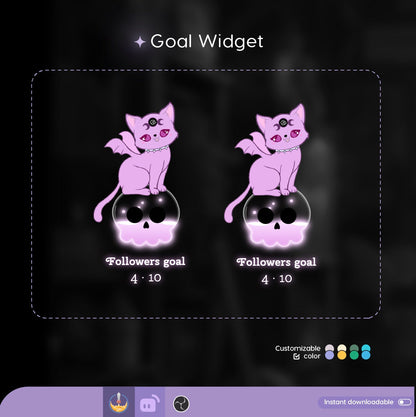 Cat Goth Goal Widget | Cat Skull Liquid Filling Goal Widget is fully customisable for Twitch Streamlabs, TikTok Studio, and Streamelements