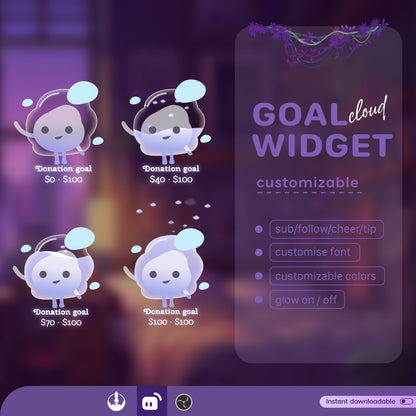 Water, Fire, Nature & Cloud Liquid Filling Goal Widget is fully customisable for Twitch Streamlabs, TikTok Studio, and Streamelements