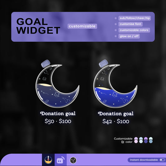 Starry Stream Widget | Moon Liquid Filling Goal Widget is fully customisable for Twitch Streamlabs, TikTok Studio, and Streamelements