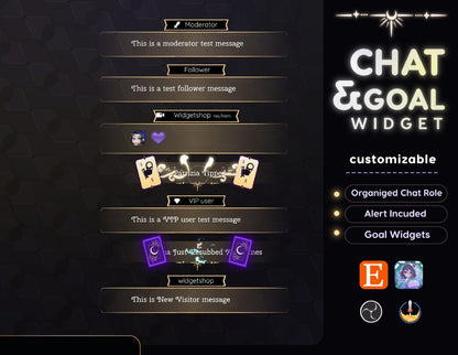 Classical Tarot Card Chat and Goal Widget • Minimal, Mystical Elegant Theme • Alerts for Twitch Streams (StreamElements Only)