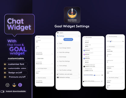 Chrystal Moon Elegant Chat and Goal Stream Widgets - Minimal, Starry Night Moon Theme Clean Vibe Streamelement Only