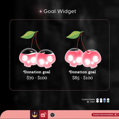 Twin skull berry Goal Widget | cute fully customisable for Twitch Streamlabs, TikTok Studio, and Streamelements