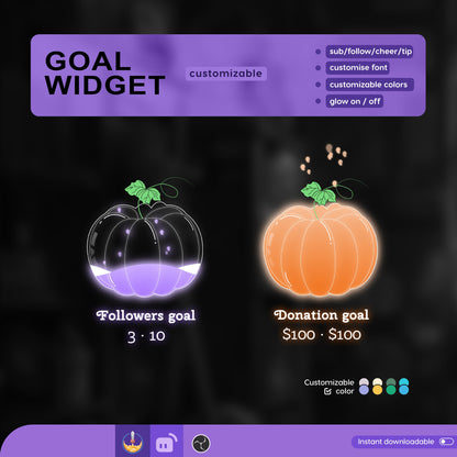 Cute Pumpkin Liquid Filling Goal Widget is fully customisable for Twitch Streamlabs, TikTok Studio, and Streamelements.