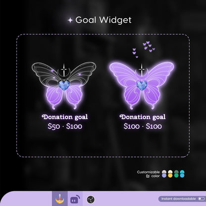 Diamond Butterfly Liquid Filling Goal Widget is fully customisable for Twitch Streamlabs, TikTok Studio, and Stream-elements