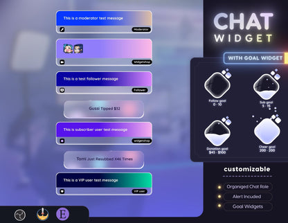 P2U Glassy Chat and Goal Widget Combo Minimal, Modern Elegant Theme • Alerts for Twitch Streams (StreamElements Only)