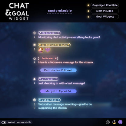 Neon Aesthetic Glowy Transparent Chat and Goal Stream Widgets - Minimal,Neon Light, Elegant Glow Theme Clean Vibe Streamelement Only