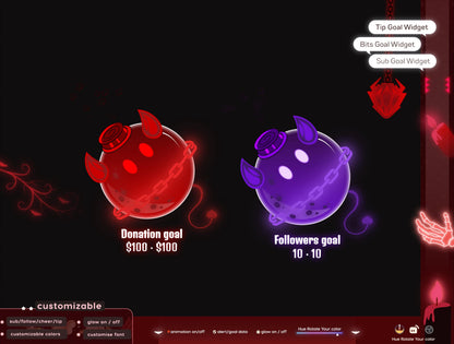 Gothic Bottle Liquid Filling Goal Widget is fully customisable for Twitch Streamlabs, TikTok Studio, and Streamelements.