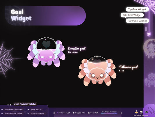 Halloween Spider Liquid Filling Goal Widget is fully customisable for Twitch Streamlabs, TikTok Studio, and Streamelements