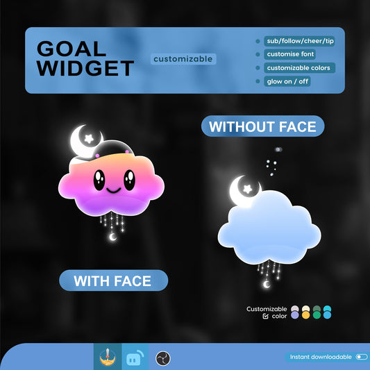 Pastel Cloud Stream Widget | Cute Rainbow Cloud Fully Customisable Goal Widget for Streamlabs, TikTok Studio, and Streamelements
