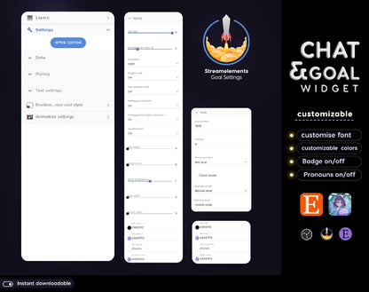Lunar Cat Aesthetic Dark Purple Chat & Goal Stream Widgets - Animated, celestial Elegant Lunar Theme Clean Vibe Streamelement Only