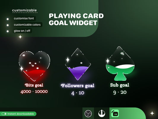 Casino Card Slot Icon Glass Goal Widget-Cute Minimal Customizable Goal Widget for Twitch -Streamelements StreamLabs OBS