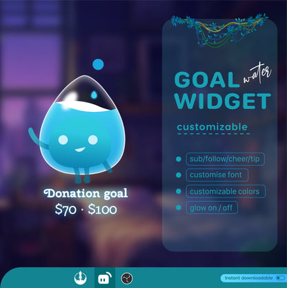 Water, Fire, Nature & Cloud Liquid Filling Goal Widget is fully customisable for Twitch Streamlabs, TikTok Studio, and Streamelements